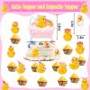 Outus 77 Pcs Pink Ducky Party Decorations Cute Duck Happy Birthday Party Accessory Include Lovely Duck String Hanging Banner Pom Pom Flowers Hanging Swirls Latex Balloons Cupcake Topper for Birthday view 3