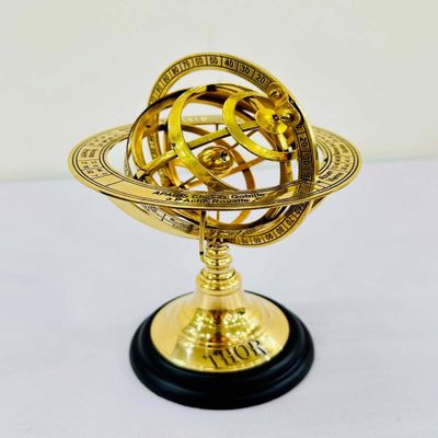 THOR INSTRUMENTS Vintage Style 8" Nautical Brass Armillary Sphere World Globe Rosewood Base Table Decor Home Decor Gifts