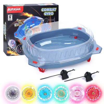 BUPASAK Light Ignite Spinning Tops Battle Set, with Stadium, 6 Light Ignite Spinning Tops, and 2 Launchers, Toys for 6 Year Old Boys & Girls & Up (Amazon Exclusive)