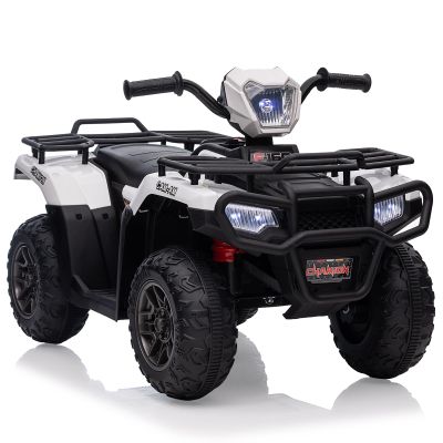 12V Kids Ride on ATV, Battery-Operated Car for Toddlers, High/Low Variable Speed Ride on Electric Vehicle with LED Light, Music, USB,1.5-2.2mph Safety Speed for Child Toy,White