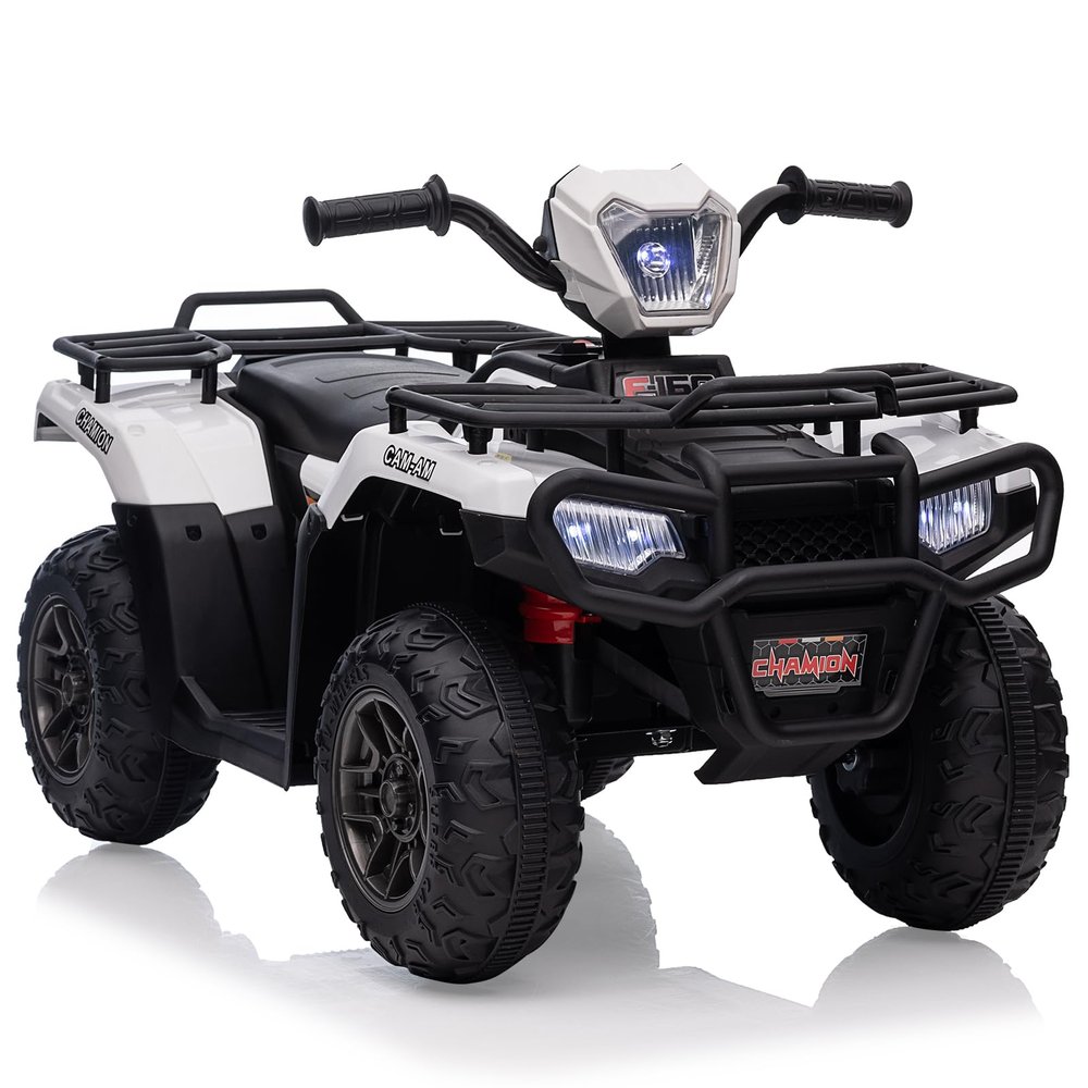 12V Kids Ride on ATV, Battery-Operated Car for Toddlers, High/Low Variable Speed Ride on Electric Vehicle with LED Light, Music, USB,1.5-2.2mph Safety Speed for Child Toy,White