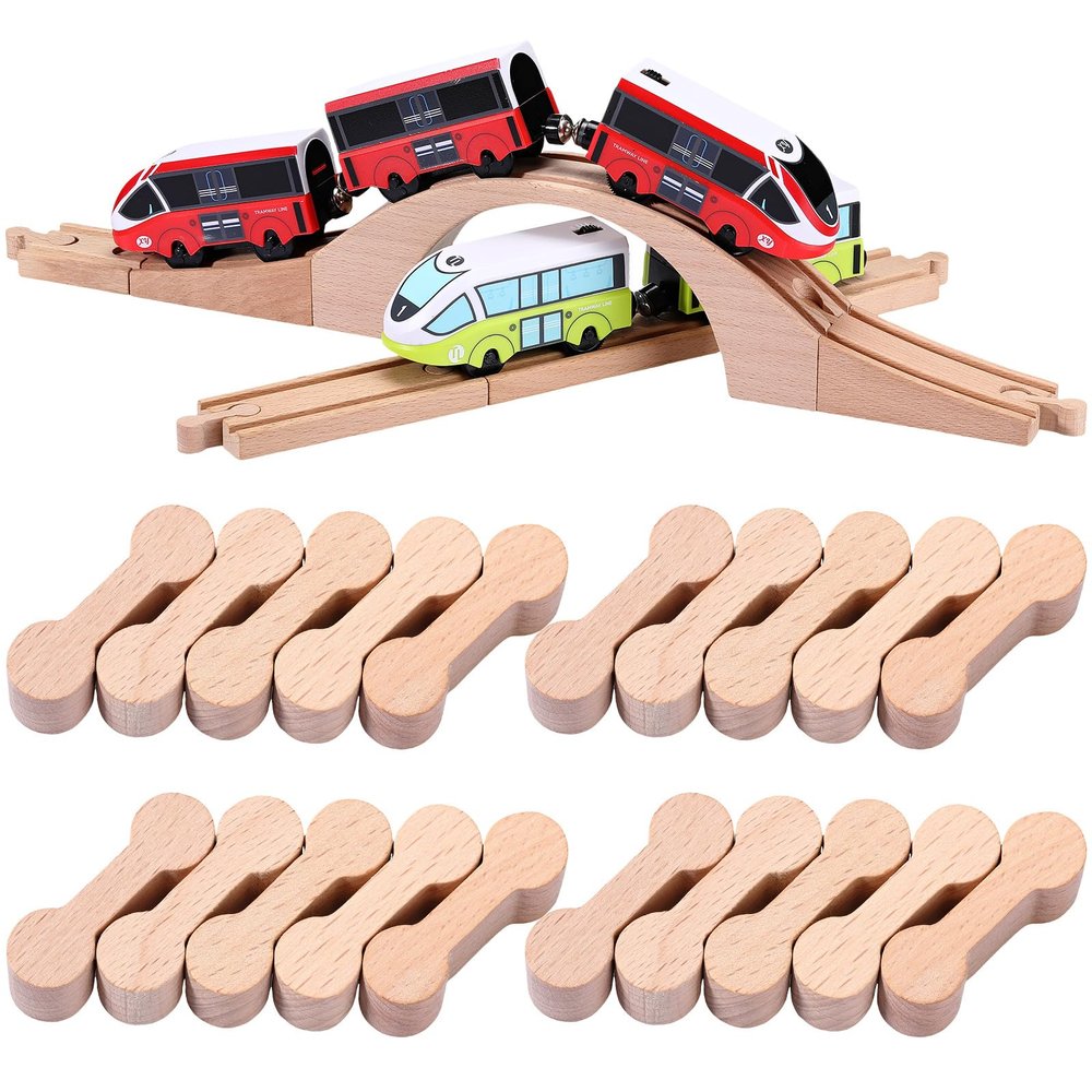 Poen 30 Pcs Wooden Dog Bone Track Connector Pack Wood Train Track Adapter Connector Pieces Toy Train Accessories for Teens to Compatible with Railway Sets