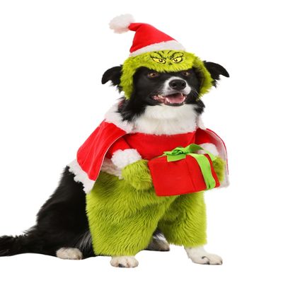 Fun Costumes Dr Seuss The Grinch Santa Dog Costume, Halloween Outfit for Pets - Medium - Green