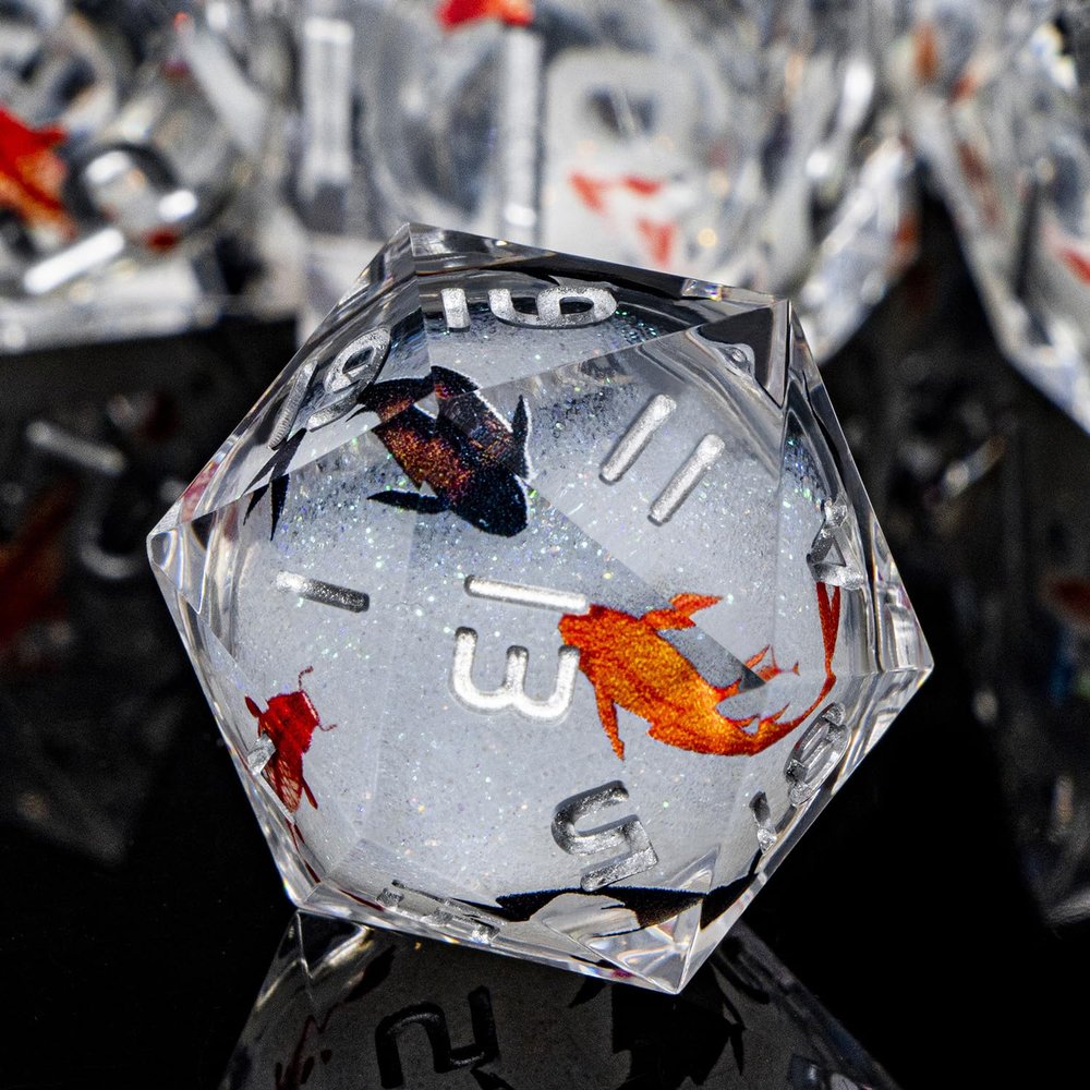 ARUOHHA DND Dice Set Liquid Core Koi Fish Sharp Edged Dragons Dice Compatible with D&D Role Playing Game, RPG Handmade Resin Dungeons Polyhedral D and D Dice Set D20 D12 D10 D8 D6 D4