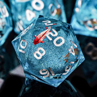 ARUOHHA Liquid Core DND Dice Set, 7pcs Resin Blue Sharp Edged Dragons Dice Compatible with D&D Role Playing Games, Handmade RPG Koi Fish Dungeons Polyhedral Dice Set D20 D12 D10 D8 D6 D4