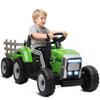 Aosom 12V Ride on Tractor with Trailer, 25W Dual Motors, Battery Powered Electric Tractor with Remote Control, Music Startup Sound and Horn, LED Lights, Green view 1