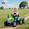 Aosom 12V Ride on Tractor with Trailer, 25W Dual Motors, Battery Powered Electric Tractor with Remote Control, Music Startup Sound and Horn, LED Lights, Green view 2