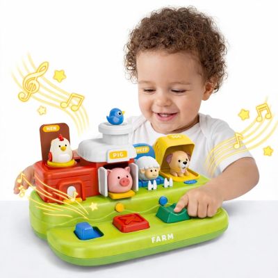 Baby Pop Up Toy with Music- Cause and Effect Pop Up Animal Toys for 6-12 Months Toddlers, 1 Year Old Babies Boys Girls, Infant Interactive Early Learning Educational Montessori Gifts