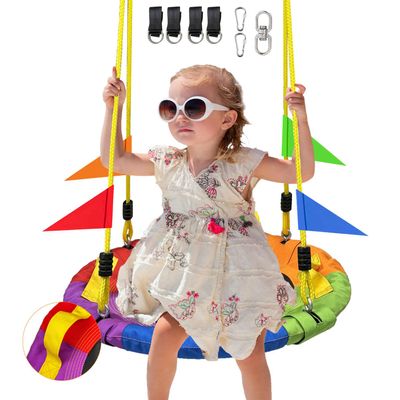 24 Inch Tree Swing Spider Web Tree Swing,700Lb Weight Capacity,900D Oxford Waterproof with Handles, with 71" Adjustable Hanging Strapsfor Backyard,Gifts for Kids Playground (24Inch-6Colors)
