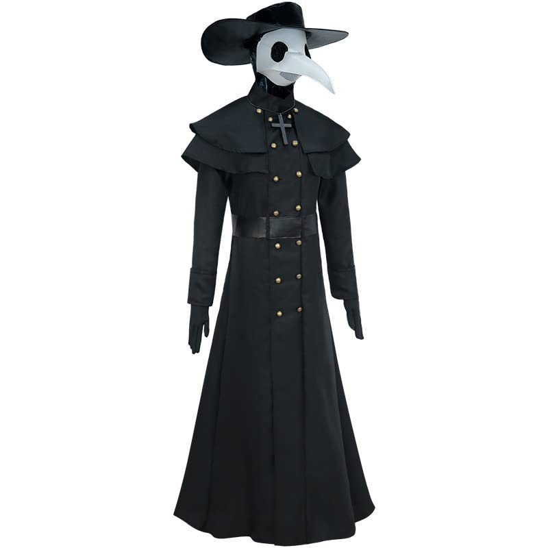 European and American Plague Doctor Costume Bird Beak Crow Long Beak mask Costume Halloween Party (XXXL) Black