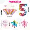 10pcs Butterfly Birthday Decorations, Number Balloon Pink Birthday Decorations Helium Foil Butterfly Balloon for Fairy Birthday Party Wedding Anniversary Events Supplies (Number 5) view 2