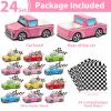 24 Pcs Classic Car Party Food Boxes Race Car Birthday Party Supplies Kids Trucks Food Box Tray with Snack and Waxed Paper Food Liners Table Centerpiece for Boys Girls Car Party Favors Decorations view 2
