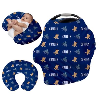 Personalised 7 in 1 Car Seat Cover for Girls and Boys - Multipurpose Breast Feeding Cover, Blue Turtle Print Nursing Cover, Grocery Cart Cover - Birthday Gift for Babies(27"x29")