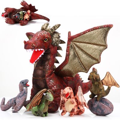 Deekin 7 Pcs Dragon Toy Set 16 Inch Large Dragon Stuffed Animal with 4 Baby Plush and 2 Eggs in Mommy's Belly Dinosaur Plushies Gifts for Boys Girls Birthday(Retro Style)