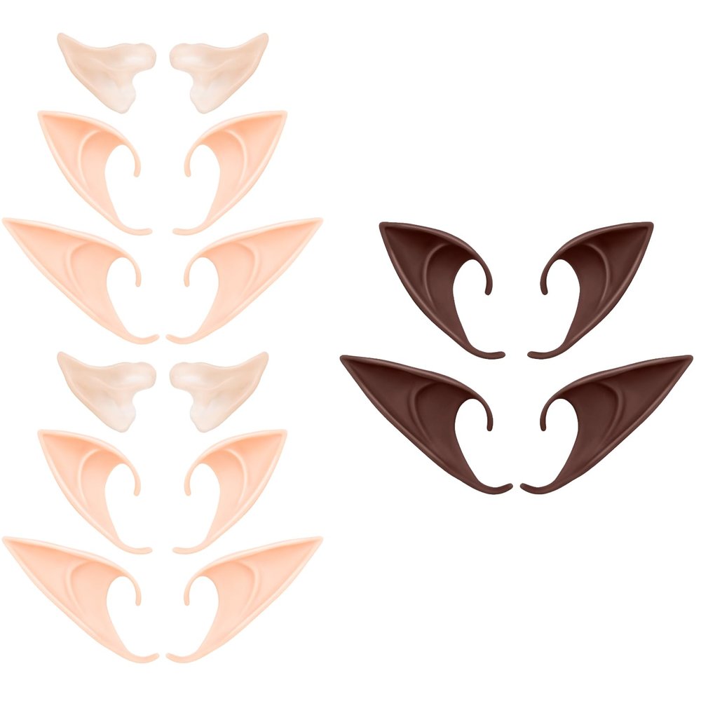 6 Pairs Skin Color and 2 Pairs Brown Elf Ears - Cosplay Fairy Pixie Elf Ears Soft Pointed Ears Tips Anime Party Dress Up Costume Makeup Masquerade Accessories Halloween Elven Vampire Fairy Ears