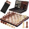 2 in 1 Magnetic Wooden Chess Set & Checkers Board Game, 15 Folding Chess Board with Pieces Storage Slots, 2 Extra Queens, Portable Travel Chess Set for Kids Adults Beginner Age 3+ view 1