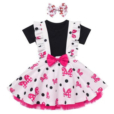 1st Birthday Outfit Girl: Toddler Girl Dress - Baby Infant T-Shirt Mini Tutu Skirt Headband Cake Smash Photo Shoot Mouse Themed Party Supplies Decorations Hot Pink & bow 6-12 Months
