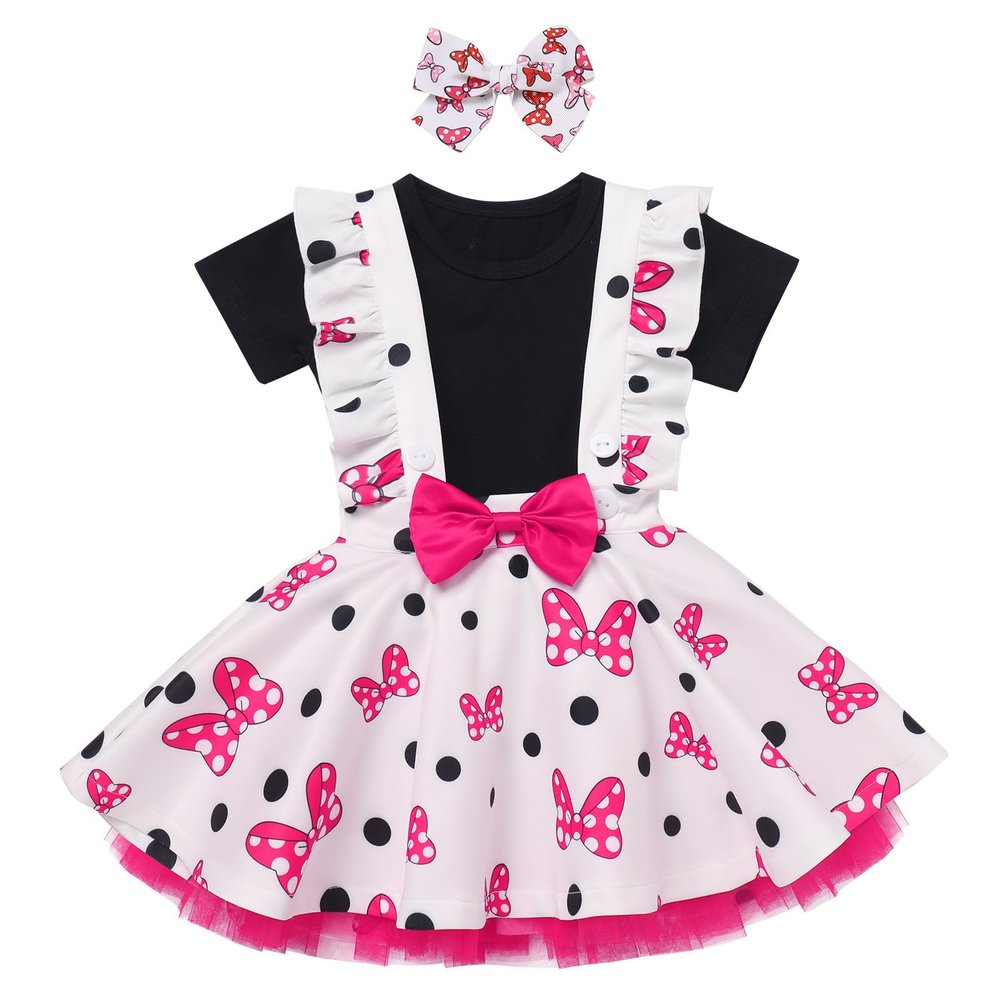 1st Birthday Outfit Girl: Toddler Girl Dress - Baby Infant T-Shirt Mini Tutu Skirt Headband Cake Smash Photo Shoot Mouse Themed Party Supplies Decorations Hot Pink & bow 6-12 Months