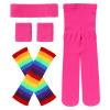 80s Workout Outfit For Girls Kids Retro 1980s Party Fitness Long Sleeve Leotard Gym Yoga Pants Leggings Rainbow Leg Warmers Headband Set Sportwear Green 9-10 Years view 4