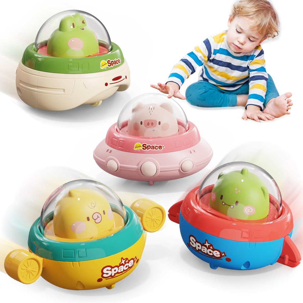 NUMBERFUN Easter Basket Stuffers-4PCS Push Car for Toddlers 1-3,Press and Go Car Toys for Ages 0-2,Baby Toys 6-18 Months,1 Year Old Boy Easter Gifts,First Birthday Gifts Toys for 1 Year Old Boy