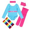 80s Workout Outfit For Girls Kids Retro 1980s Party Fitness Long Sleeve Leotard Gym Yoga Pants Leggings Rainbow Leg Warmers Headband Set Sportwear Blue 7-8 Years view 1