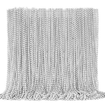 144PCS Bead Necklace, Silver Christmas Mardi Gras Beads Stuff Party Favors, 33" Xmas Necklaces Costume Bulk, Festival Events Parade Throw Accessories for Wedding Birthday Celebrations Decorations