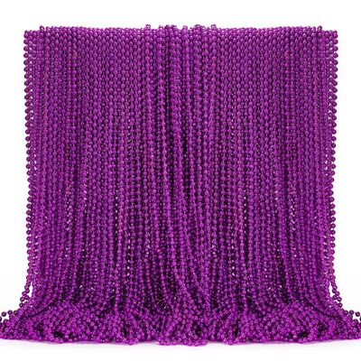 144PCS Mardi Gras Beads, Purple Bead Necklace Party Favors, 33" Beaded Necklace Costume Bulk, Festival Parade Throw Accessories for Halloween Mardi Gras Wedding Birthday Celebrations Decorations