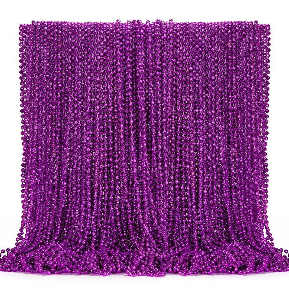 144PCS Mardi Gras Beads, Purple Bead Necklace Party Favors, 33" Beaded Necklace Costume Bulk, Festival Parade Throw Accessories for Halloween Mardi Gras Wedding Birthday Celebrations Decorations