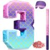 Shappy 16 Inch Mermaid Piata Purple Number Birthday Piata Party with Stick Blindfold Confetti for Anniversary Celebration Birthday Decoration Supplies(Number 3) view 1
