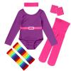 80s Workout Outfit For Girls Kids Retro 1980s Party Fitness Long Sleeve Leotard Gym Yoga Pants Leggings Rainbow Leg Warmers Headband Set Sportwear Purple 3-4 Years view 1