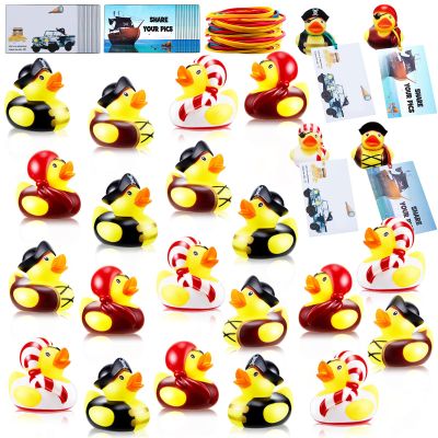 Poen 24 Pcs Carnival Pirate Rubber Ducks 2 Inch Cruise Yellow Duck with 24 Pcs Tags Bathtub Pool Toys Pirate Party Favors for Carnival Supplies Birthday Party Favor Gifts