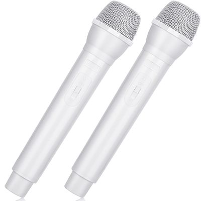 Facmogu 2PCS Fake Microphone Prop, Plastic Realistic Prop Microphone, Pretend Mics Simulate Speech Practice, Mic Prop for Karaoke Costume Role Play Christmas Cosplay Music Birthday Party Favors -White