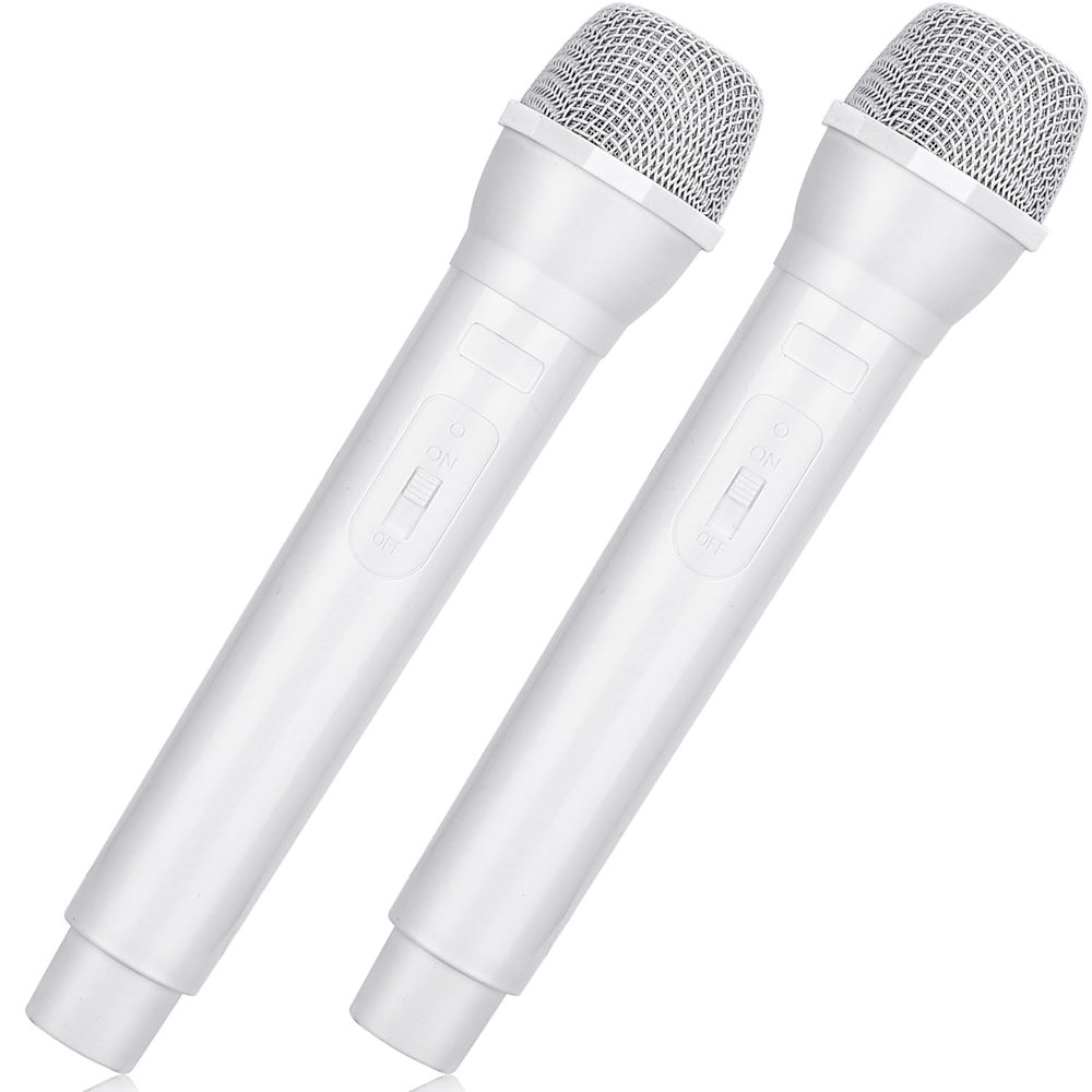 Facmogu 2PCS Fake Microphone Prop, Plastic Realistic Prop Microphone, Pretend Mics Simulate Speech Practice, Mic Prop for Karaoke Costume Role Play Christmas Cosplay Music Birthday Party Favors -White