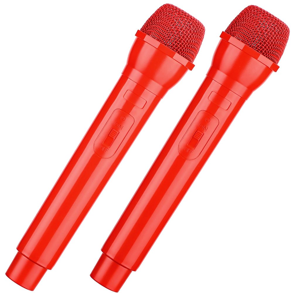 Facmogu 2PCS Fake Microphone Prop, Plastic Realistic Prop Microphone, Pretend Mics Simulate Speech Practice, Mic Prop for Karaoke Costume Role Play Christmas Cosplay Music Birthday Party Favors - Red