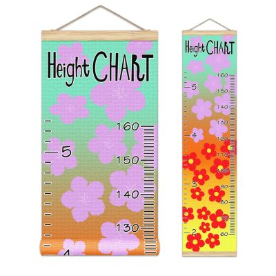 Wall Hanging Height Chart, Red and Purple Floral Stylish Child's Room Decoration, Canvas Growth Chart - (13.4x56in)
