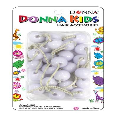 Donna Kids Hair Accessories, White Round Beads with Elastic Ties for Girls Ponytails and Braids, Child-Friendly Hair Decor