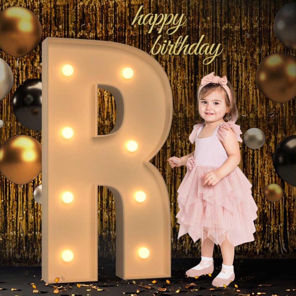 Marquee Light Up Letters, 3FT Large Letters for Party Decorations, Marquee Numbers, Mosaic Balloon Frame, Baby Letters for Baby Shower Birthday Wedding Engagement Party, Pre-Cut Foamboard Letter R