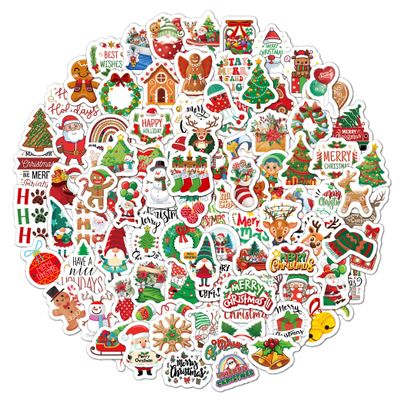 100 Pcs Christmas Stickers Decorations, Vinyl Merry Christmas Stickers for Laptop Water Bottles Envelopes Gifts Tags Crafts Windows Snowboard Scrapbook, Holiday Party Favors for Kids Teens