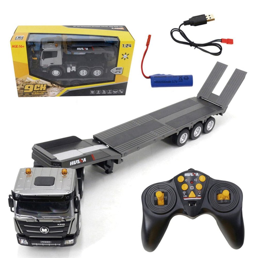 Aetheria RC Flatbed Trailer Set 1318 1:24 9CH Remote Control Flatbed Truck with Sound and Lights, Engineering Construction Vehicles for Adult(RTR Version)