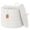 HONCESTA 18" X 18" X 14" Extra Large White Basket with Lid, Woven Cotton Rope Basket for Blankets for Living Room, Kids Toy Storage Bin, Wicker Bathroom Towel Storage, All White Bins for Organizing view 1