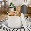 HONCESTA 18" X 18" X 14" Extra Large White Basket with Lid, Woven Cotton Rope Basket for Blankets for Living Room, Kids Toy Storage Bin, Wicker Bathroom Towel Storage, All White Bins for Organizing view 3