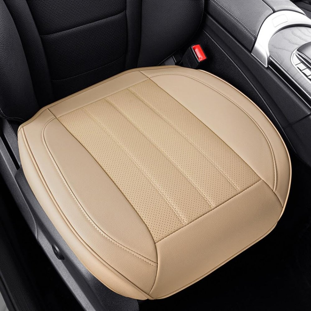 1 Piece PU Leather Front Car Seat Cover, Breathable Soft Wear-Resistant And Non-Slip Car Seat Cushion, Universal Fit 90% of Cars,Beige a