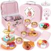iAOVUEBY Tea Party Set for Little Girls, 49PCS Princess Tea Time Toys Including Tea Set Dessert Carrying Case, Kids Kitchen Pretend Playset, Tea Set for Girls Birthday Toddler Age 3-8, Pink view 1