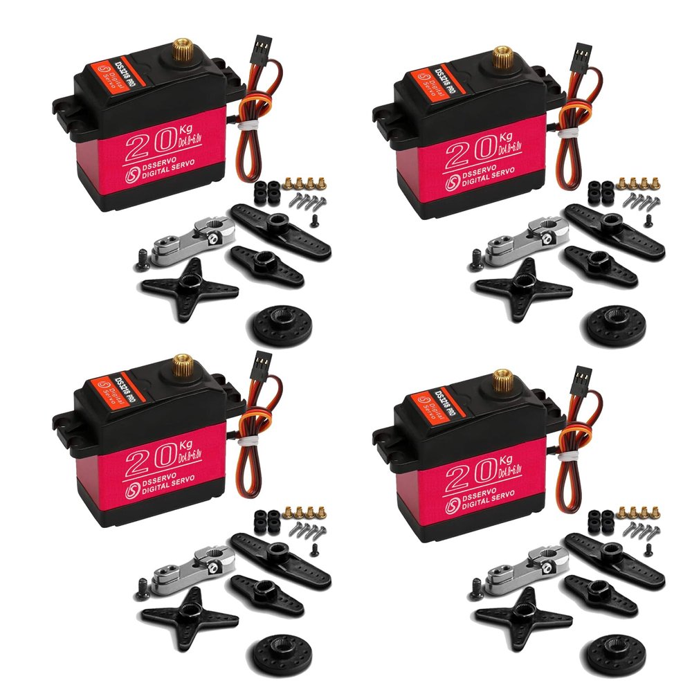 HOOYIJ 4Pack 20KG Digital Servo, DS3218 High Torque Full Metal Gear High Speed Waterproof RC Servo with 25T Servo Arm for 1/8 1/10 Scale Crawler RC Car Boat 180 Degree Control Angle