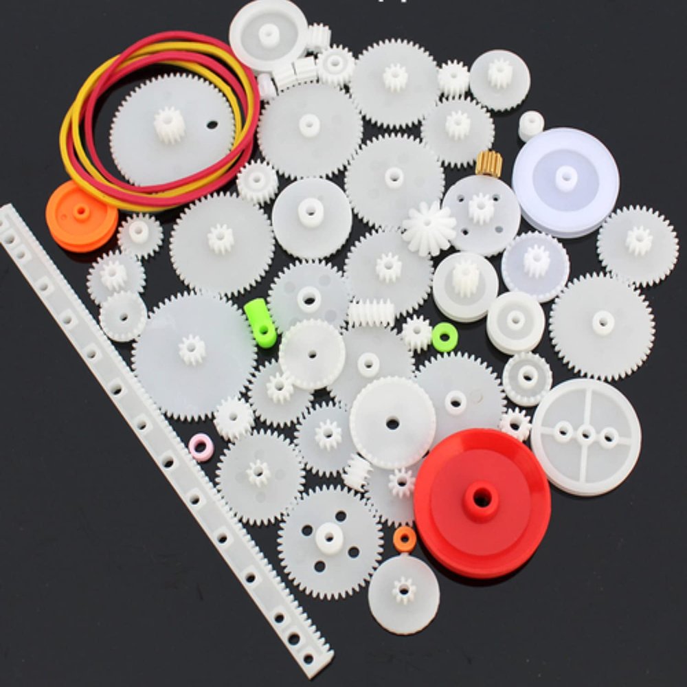 0.5 Mold DIY Plastic Motor Gears Set Plastic Crown Gear Kits Single Double Reduction Gear Worm Gear Electric Kit (60pcs)