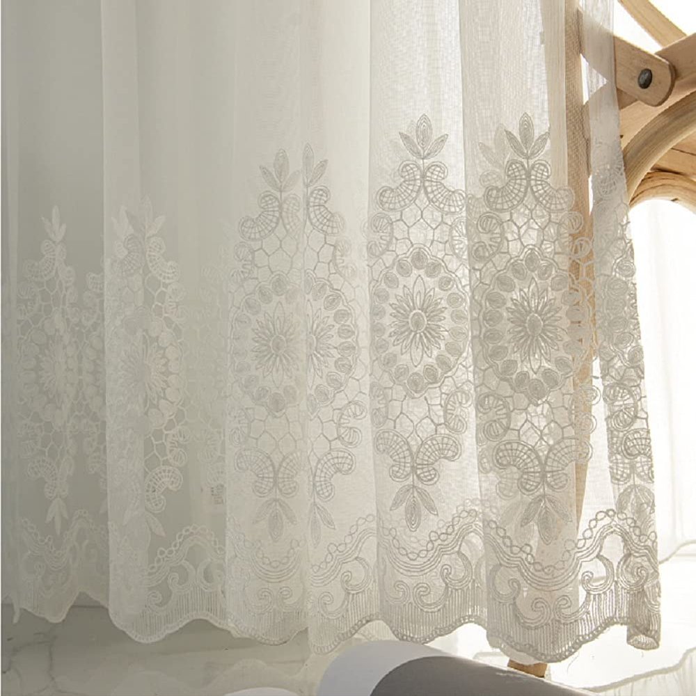 Rustic Style Sheer Curtains Living Dining Room Decor Bedroom Embroidery Pattern Tulle Draperies Voile