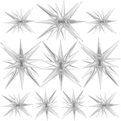 10 Pcs Silver Star Balloons Explosion Balloons Foil Cone Balloon Magic for Birthday Wedding Anniversary Party Backdrops Decorations Supplies, 6 Pcs 22 Inches and 4 Pcs 27 Inches