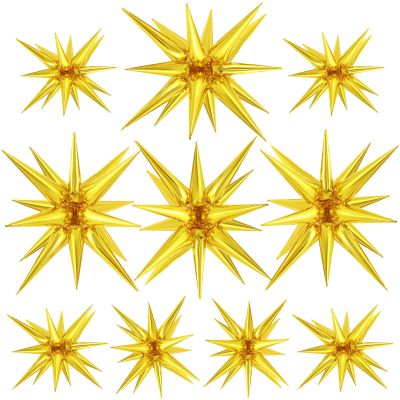 10 Pcs Gold Star Balloons Explosion Balloons Foil Cone Balloon Magic for Birthday Wedding Anniversary Party Backdrops Decorations Supplies, 6 Pcs 22Inches and 4 Pcs 27Inches