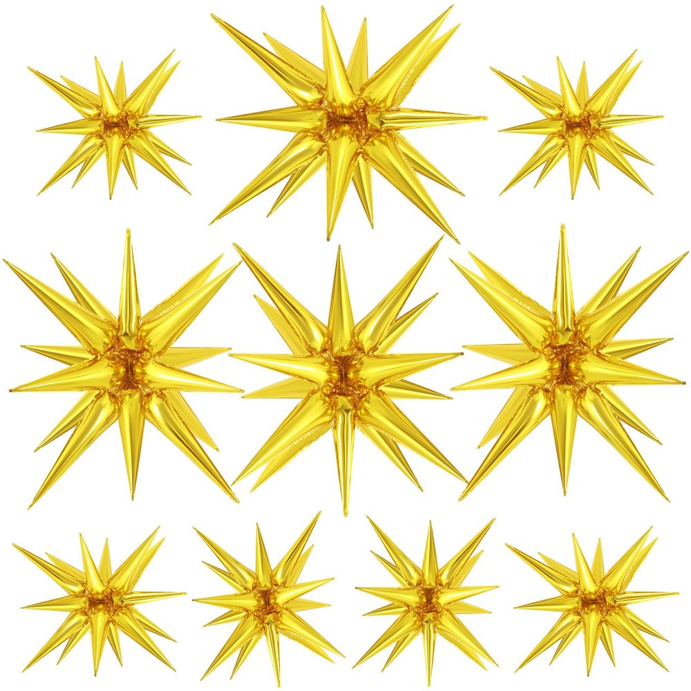 10 Pcs Gold Star Balloons Explosion Balloons Foil Cone Balloon Magic for Birthday Wedding Anniversary Party Backdrops Decorations Supplies, 6 Pcs 22Inches and 4 Pcs 27Inches