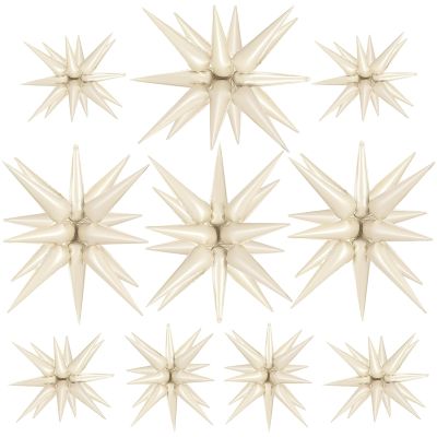 10 Pcs Cream Star Balloons Explosion Balloons Foil Cone Balloon Magic for Birthday Wedding Anniversary Party Backdrops Decorations Supplies, 6 Pcs 22Inches and 4 Pcs 27Inches
